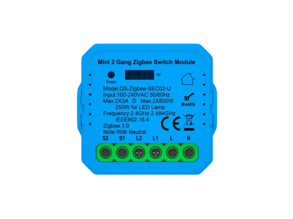 ANTIK Smart Mini 2 kanálový prepínací modul Zigbee s Neutrálom