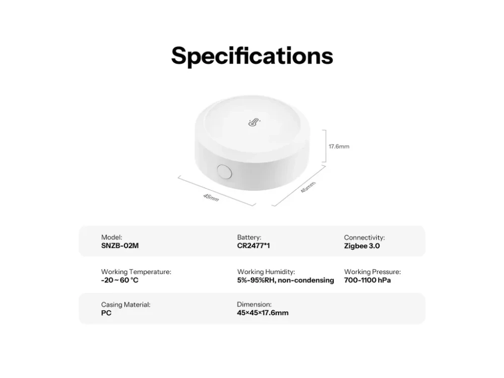 Sonoff SNZB-02M – Zigbee senzor teploty, vlhkosti a tlaku
