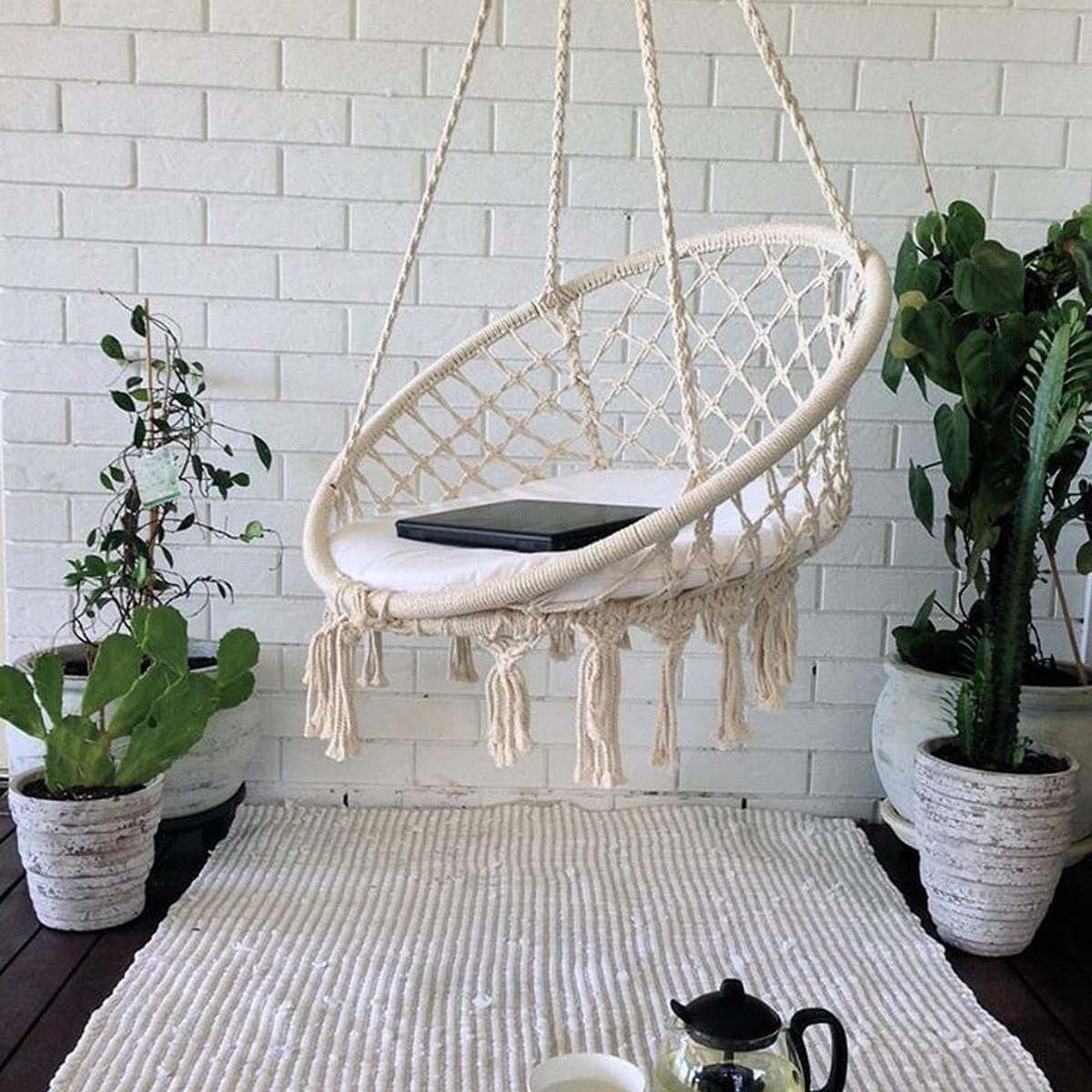 Závesné kreslo Hammock - okrúhle biele